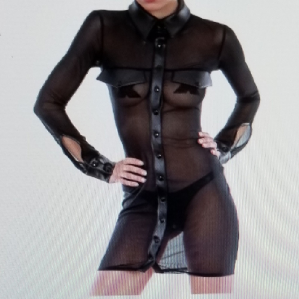 Black Transparent Shirt Style Mini Dress Matching